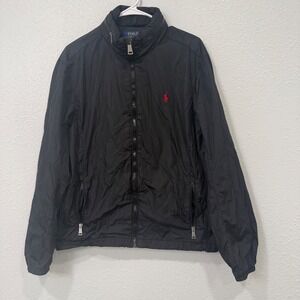 Polo Ralph Lauren Womens Black Full Zip Windbreaker Jacket Red Pony Logo M
